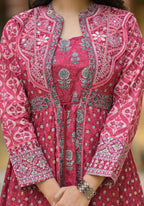 Juniper Maroon Floral Printed Cotton Long Dress With Shrug - Distacart