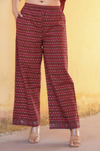 Juniper Maroon Floral Printed Viscose Kurta & Palazzo With Thread Work