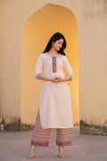 Juniper Peach Floral Printed Viscose Kurta & Palazzo With Thread Work