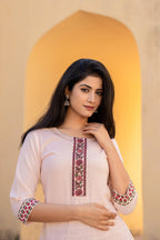Juniper Peach Floral Printed Viscose Kurta & Palazzo With Thread Work - Distacart