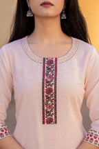 Juniper Peach Floral Printed Viscose Kurta & Palazzo With Thread Work