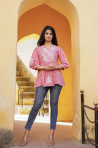 Juniper Onion Pink Embroidered Cotton Tunic