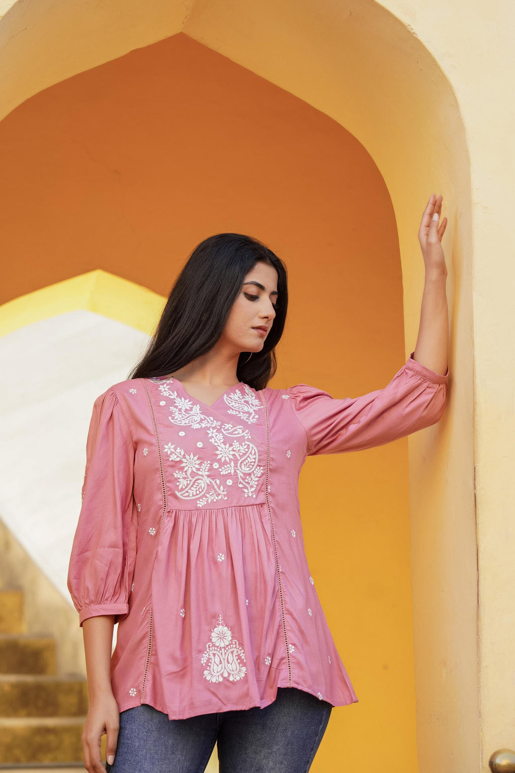 Juniper Onion Pink Embroidered Cotton Tunic