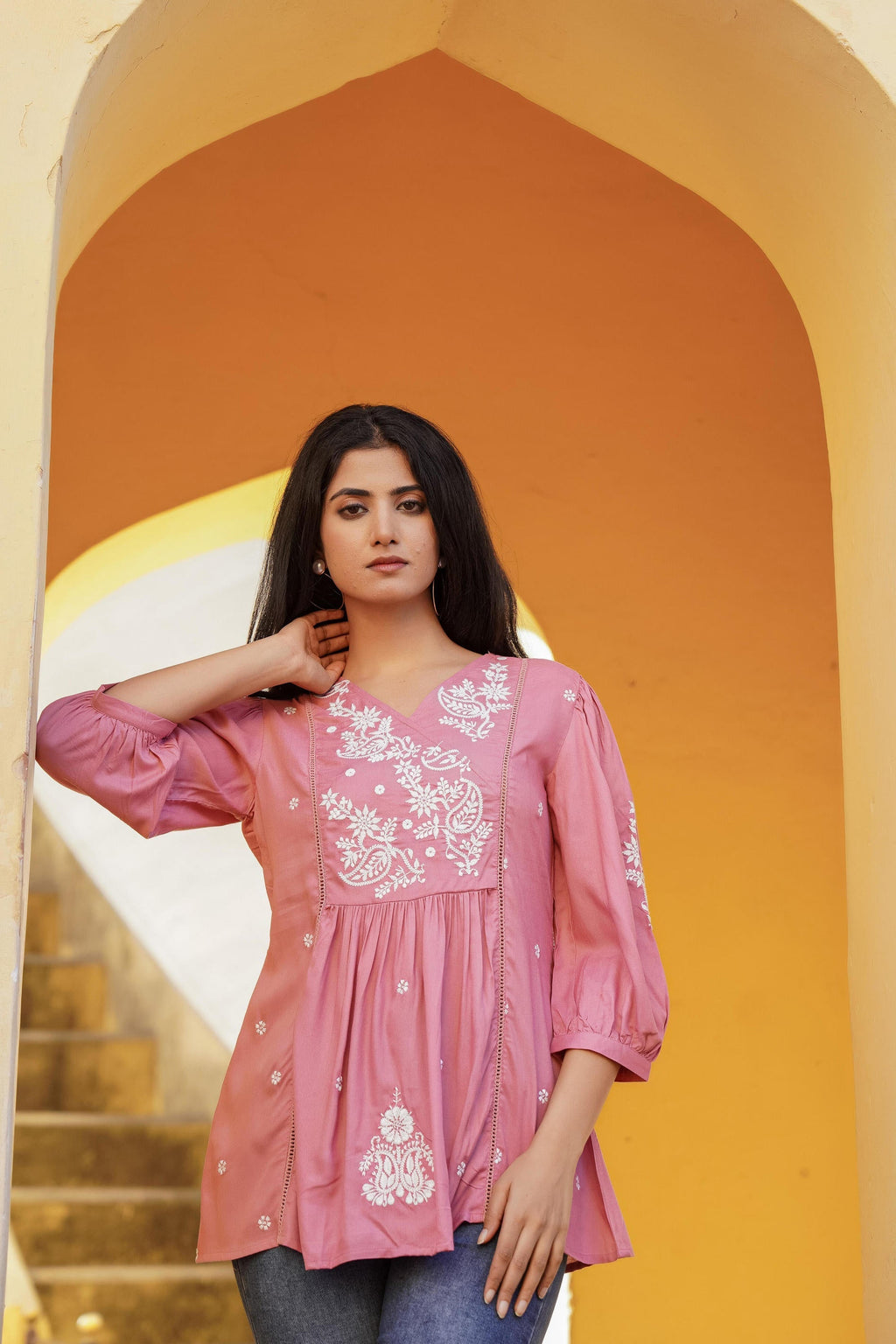 Juniper Onion Pink Embroidered Cotton Tunic