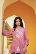 Juniper Onion Pink Embroidered Cotton Tunic
