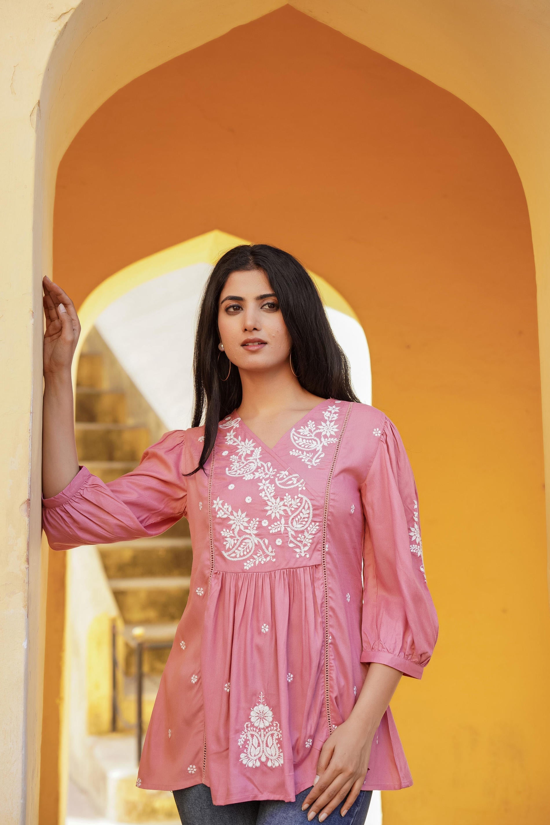 Juniper Onion Pink Embroidered Cotton Tunic