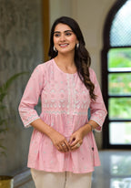 Juniper Gulabi Pink Noor Cotton Peplum Tunic