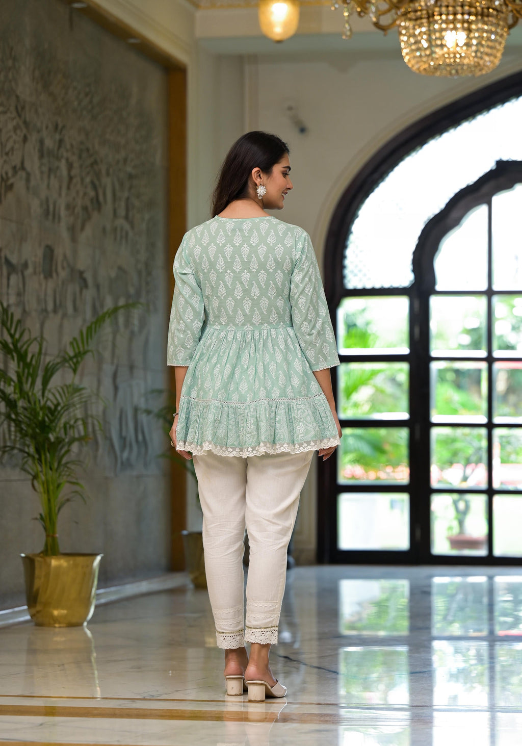 Juniper Mint Mist Ikat Tunic With Lace Detailing