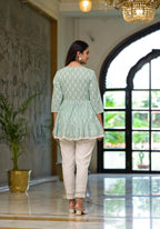 Juniper Mint Mist Ikat Tunic With Lace Detailing