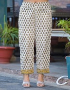 Juniper Mustard Floral Printed Cotton Kurta Pant And Dupatta Set With Lace - Distacart
