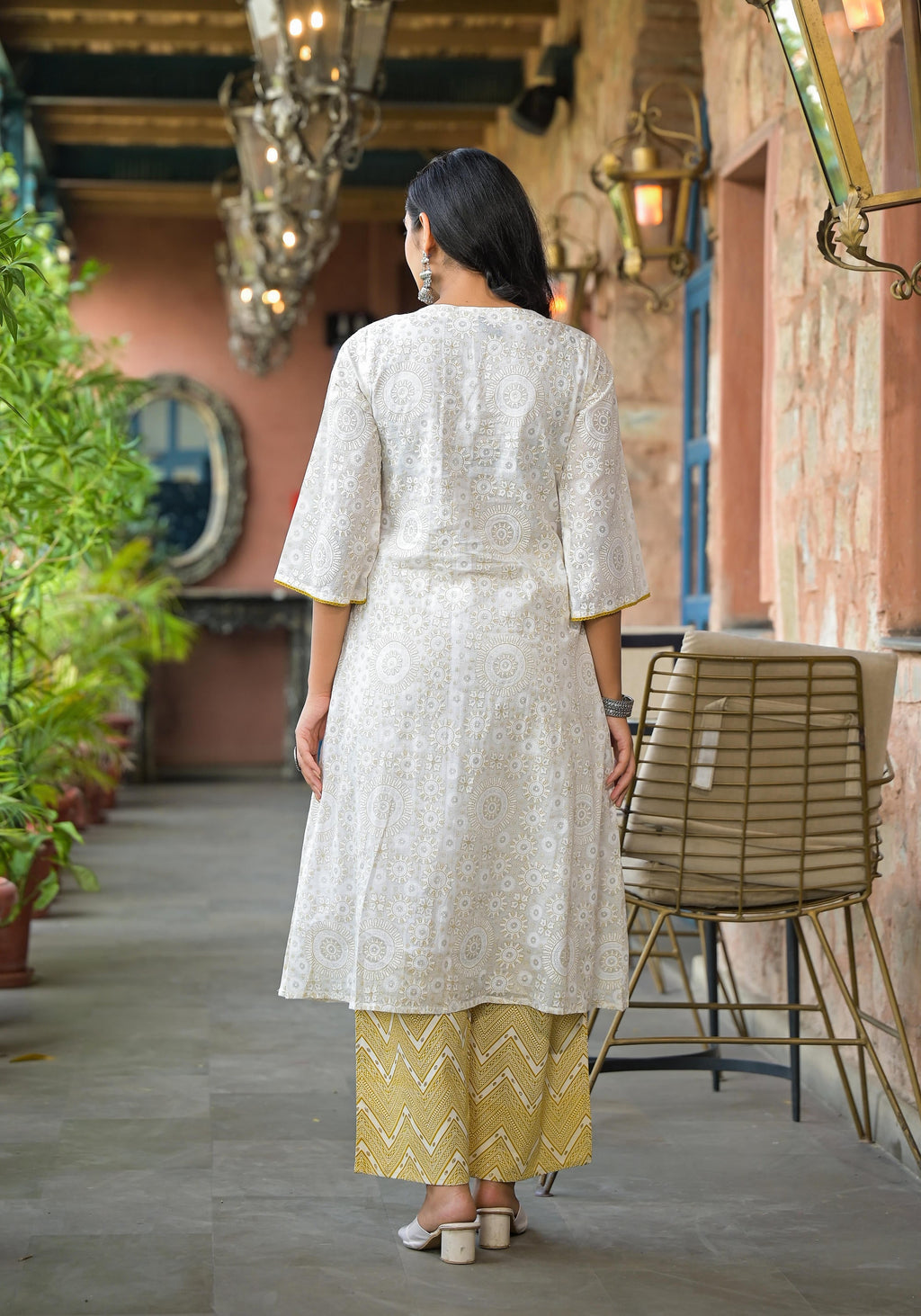 Juniper Off White Abstract Printed Cotton Kurta Pant And Dupatta Set With Sequins & Thread Work - Distacart