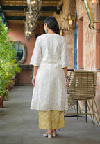 Juniper Off White Abstract Printed Cotton Kurta Pant And Dupatta Set With Sequins & Thread Work - Distacart