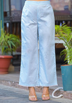 Juniper Sky Blue Solid Cotton Kurta Pant And Dupatta Set With Thread Embroidery - Distacart