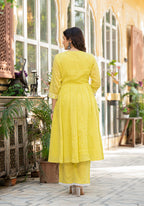 Juniper Lime Solid Cotton Kurta Pant And Dupatta Set With Thread & Mirror Work - Distacart
