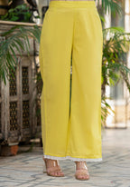 Juniper Lime Solid Cotton Kurta Pant And Dupatta Set With Thread & Mirror Work - Distacart