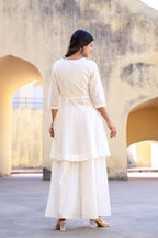 Juniper White Embroidered Anarkali Kurta Set With Palazzo & Dupatta - Distacart