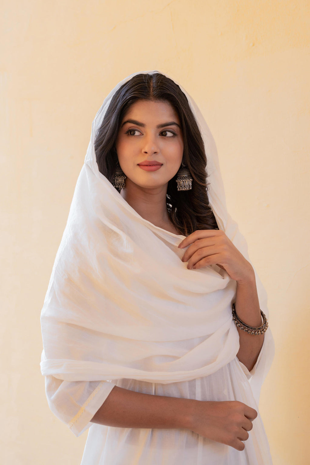 Juniper White Embroidered Anarkali Kurta Set With Palazzo & Dupatta - Distacart