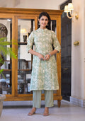 Juniper Sage Green Floral Printed Straight Kurta Set - Distacart