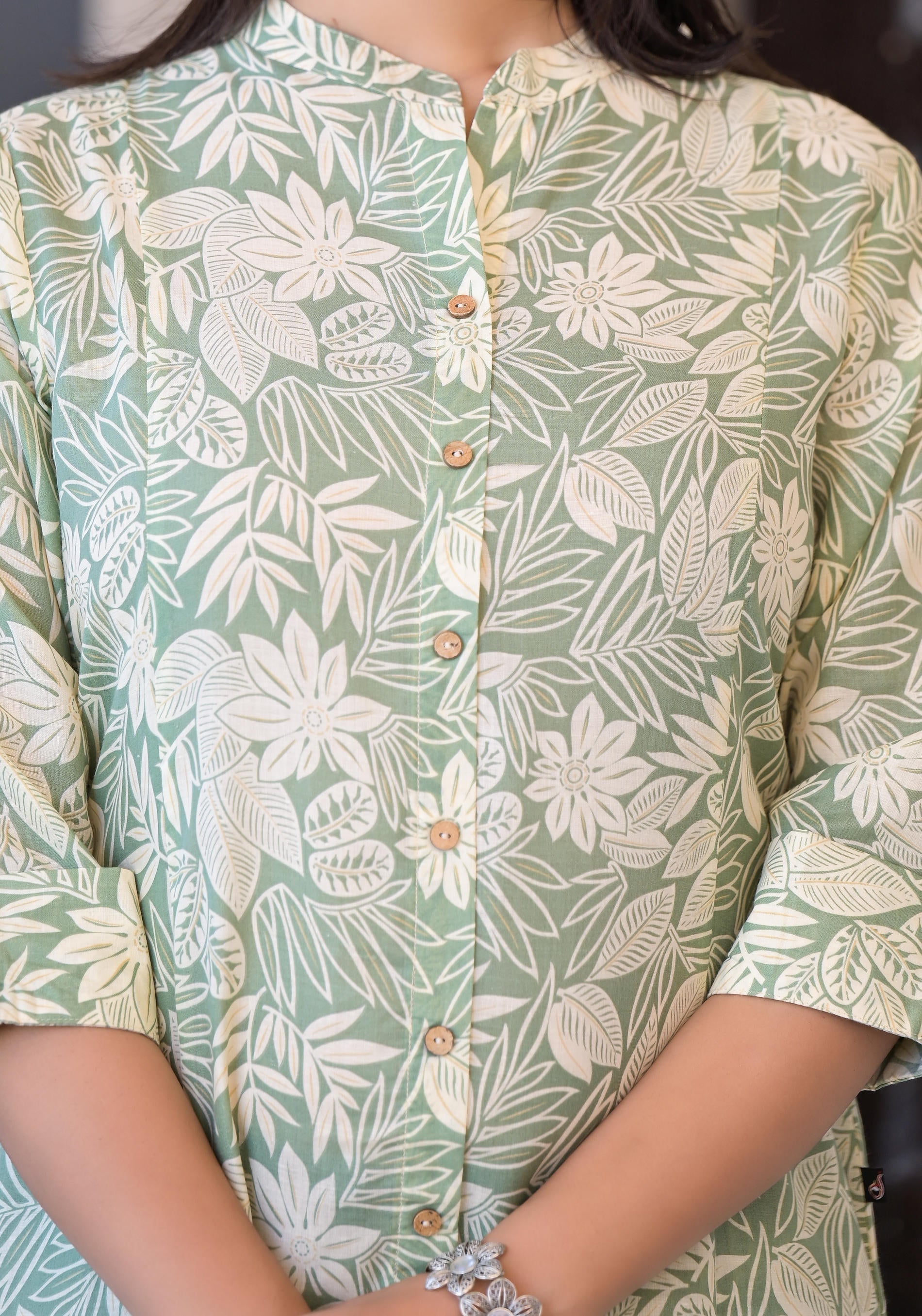 Juniper Sage Green Floral Printed Straight Kurta Set - Distacart