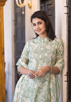 Juniper Sage Green Floral Printed Straight Kurta Set - Distacart