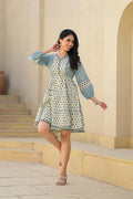Juniper Blue Ethnic Motif Printed Cotton Short Dress With Doris - Distacart
