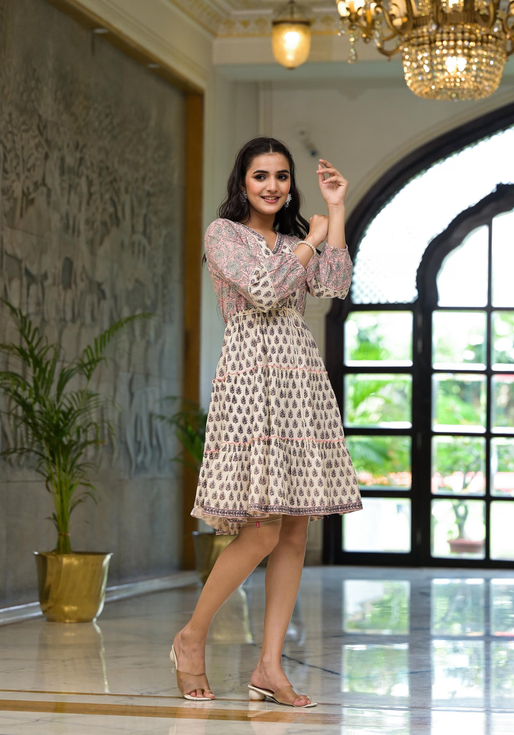 Juniper Blush Block Print Tiered Mini Dress - Distacart