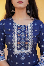 Juniper Navy Ethnic Motif Printed Viscose Kurta Pant And Dupatta Set With Sequins & Lace - Distacart