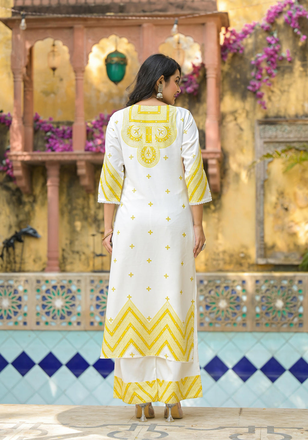 Juniper Mustard Ethnic Motif Printed Viscose Kurta Pant And Dupatta Set With Sequins & Beads - Distacart