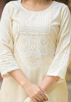 Juniper White Ethnic Motif Printed Viscose Kurta Pant And Dupatta Set With Sequins & Beads - Distacart