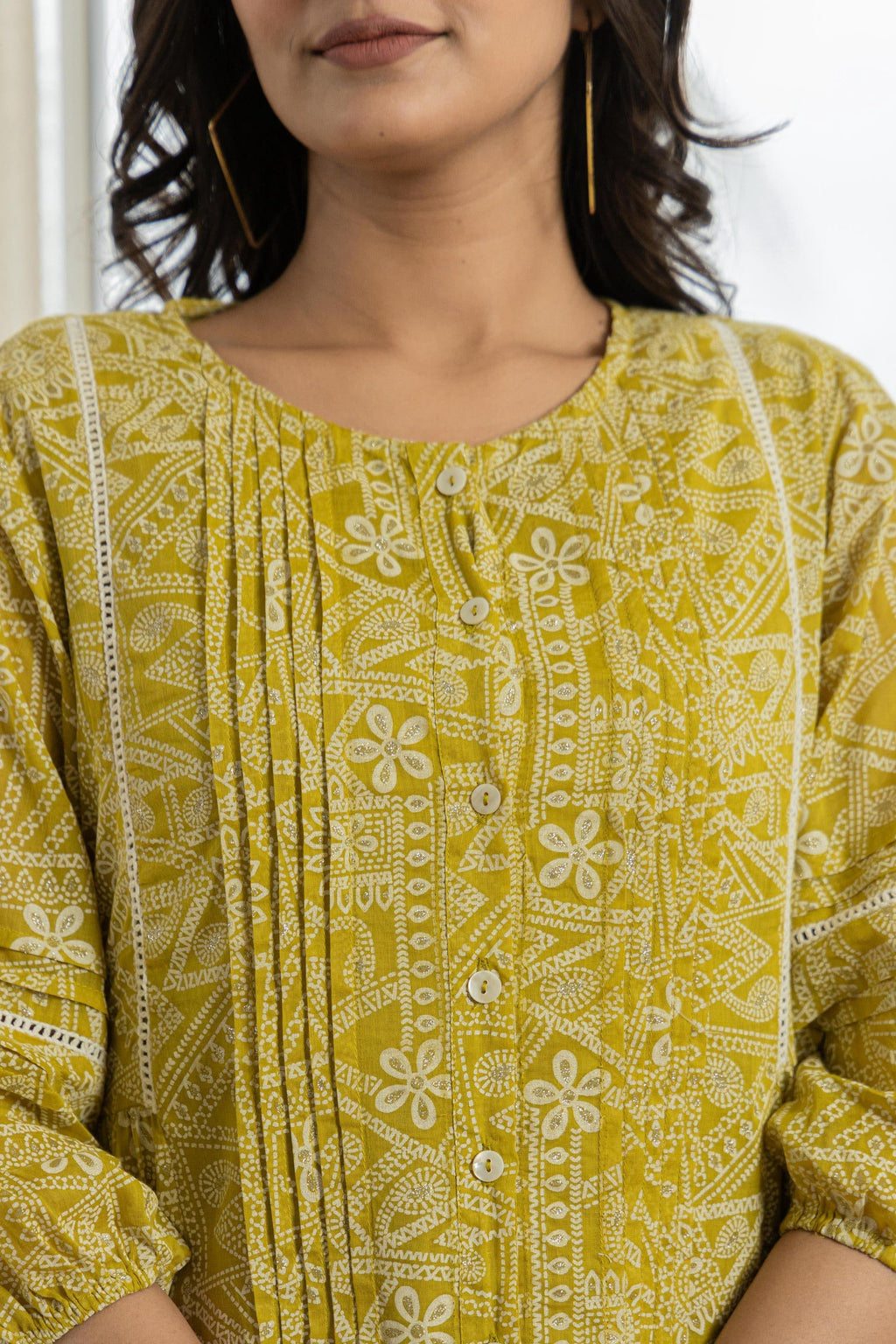 Juniper Lemon Ethnic Motif Printed Cotton Kurta With Button Closure - Distacart