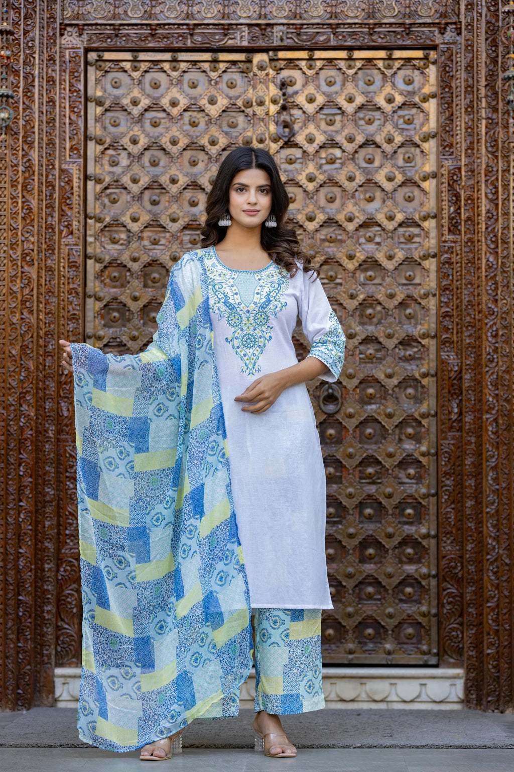 Juniper Blue Ethnic Printed Kurta Set with Dupatta - Distacart
