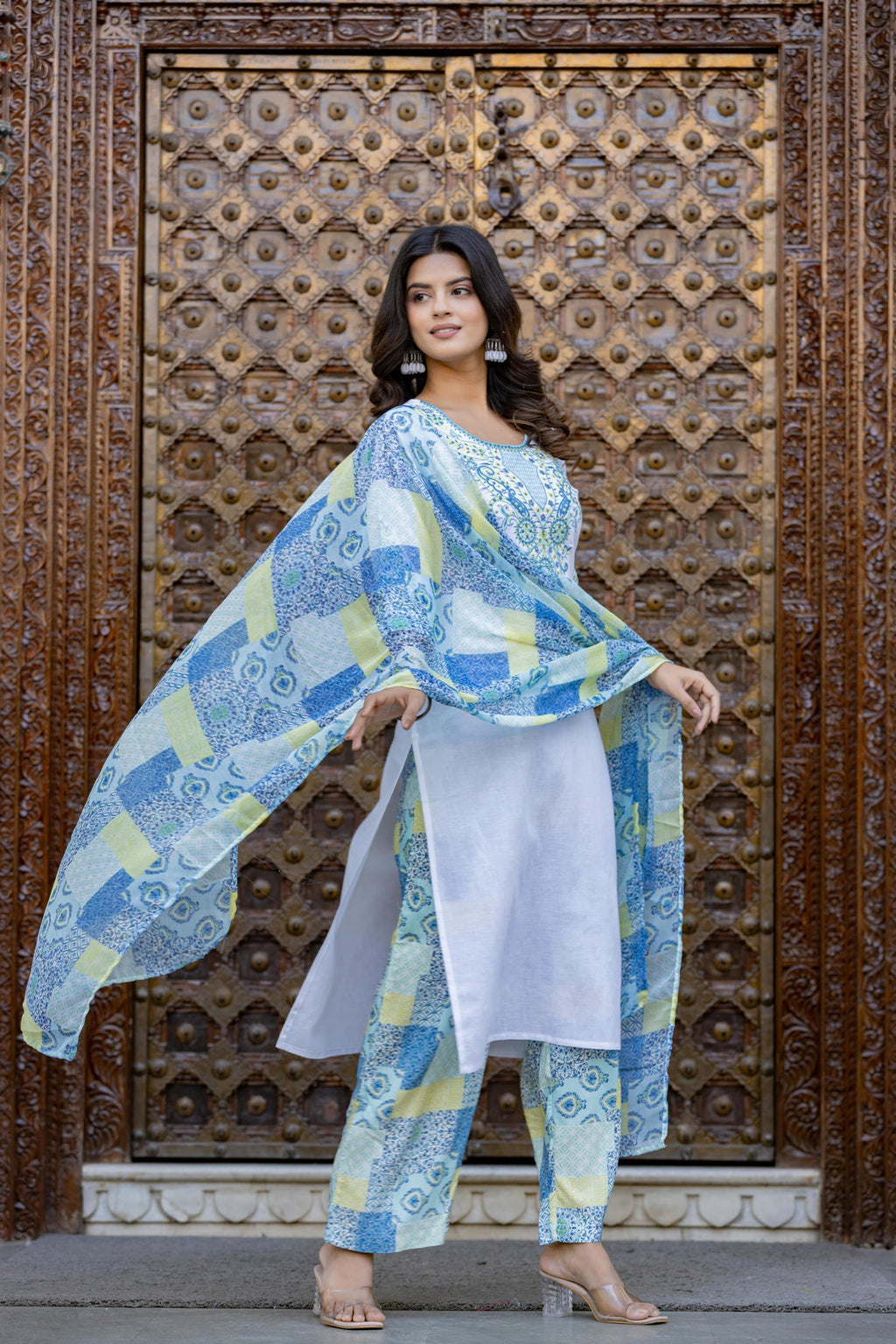 Juniper Blue Ethnic Printed Kurta Set with Dupatta - Distacart