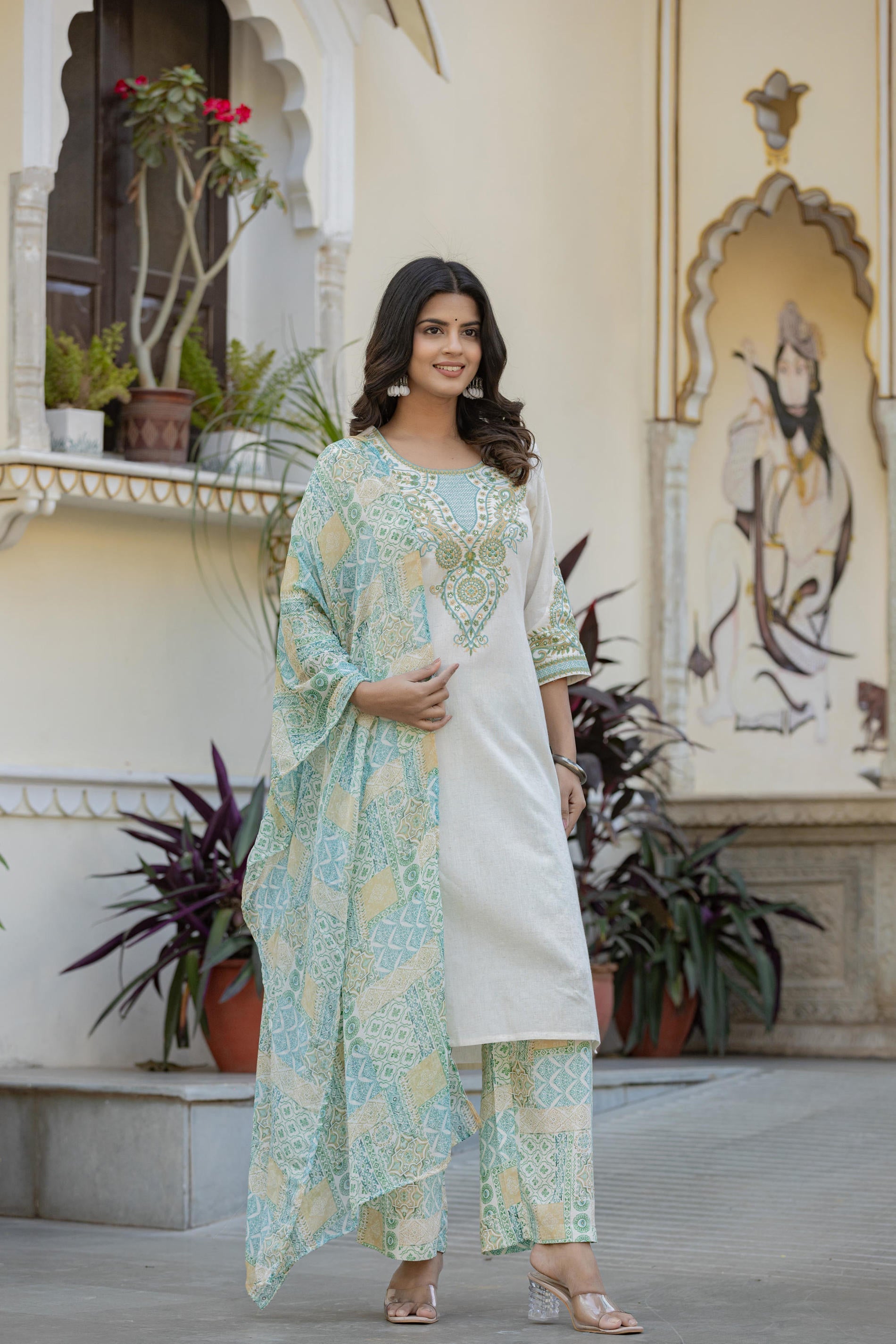 Juniper Multi Color Ethnic Printed Kurta Set With Dupatta - Distacart