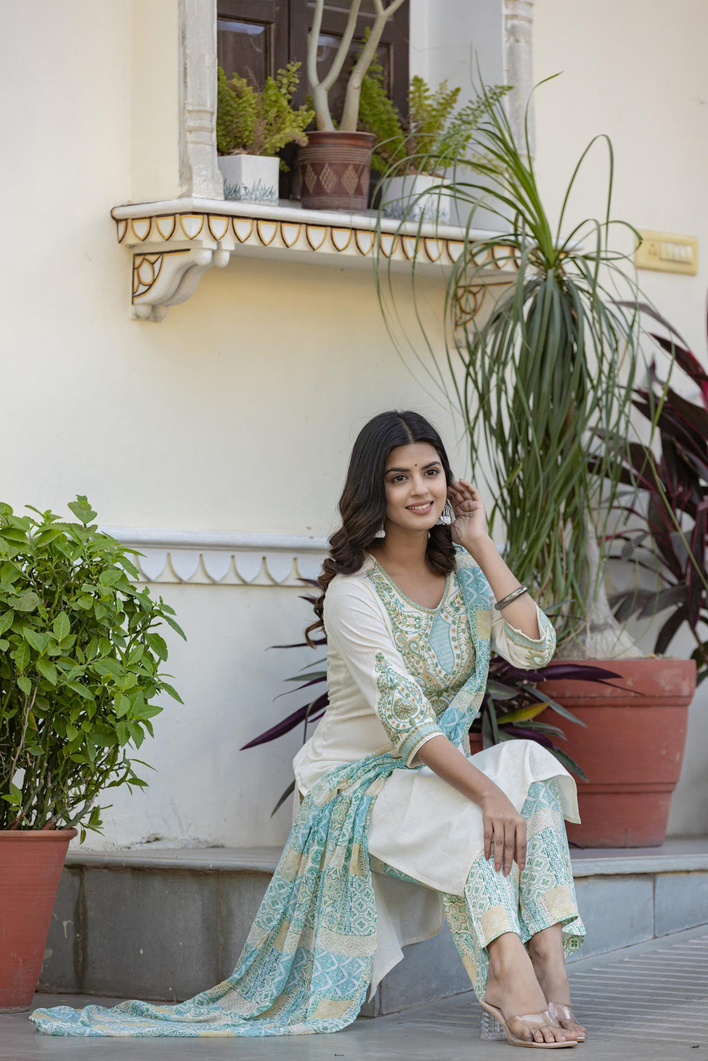 Juniper Multi Color Ethnic Printed Kurta Set with Dupatta