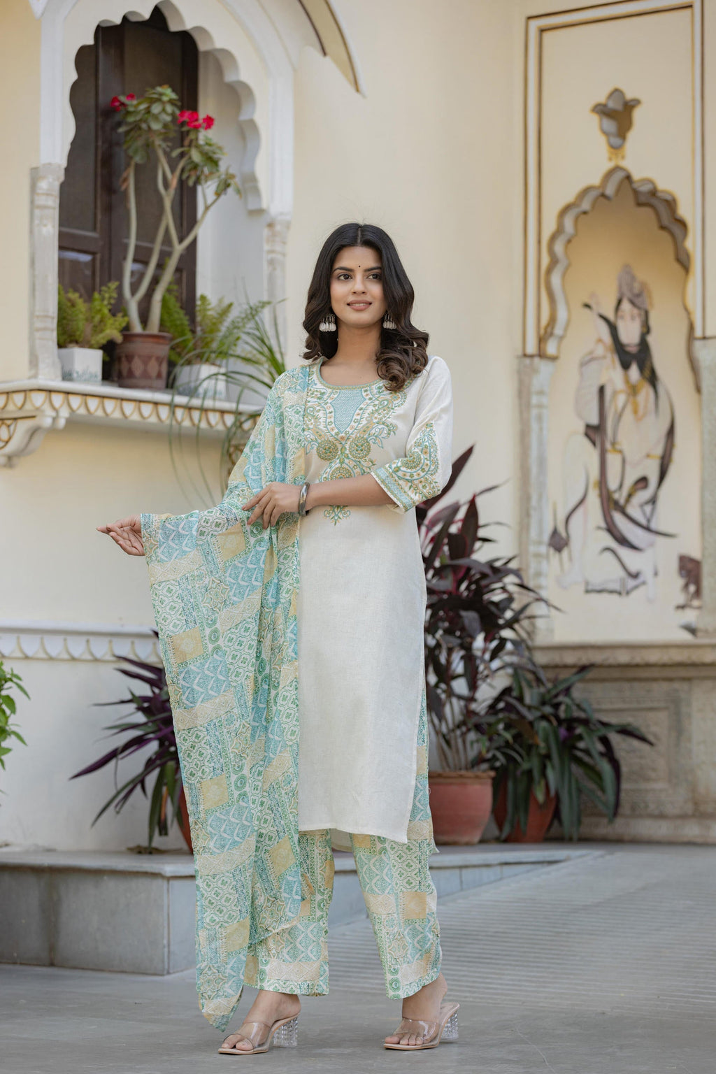 Juniper Multi Color Ethnic Printed Kurta Set with Dupatta