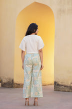 Juniper White & Mint Green Ethnic Motif Printed Viscose Top & Palazzo With Thread & Mirror Work - Distacart
