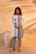 Juniper Black & White Divide Embroidered Panel Kurta Set - Distacart