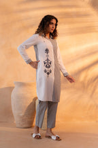Juniper Black & White Divide Embroidered Panel Kurta Set - Distacart