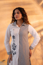 Juniper Black & White Divide Embroidered Panel Kurta Set - Distacart