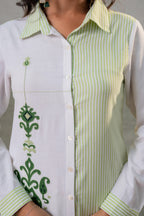 Juniper LightGreen & White Divide Embroidered Panel Kurta Set - Distacart