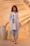 Juniper NavyBlue & White Divide Embroidered Panel Kurta Set - Distacart