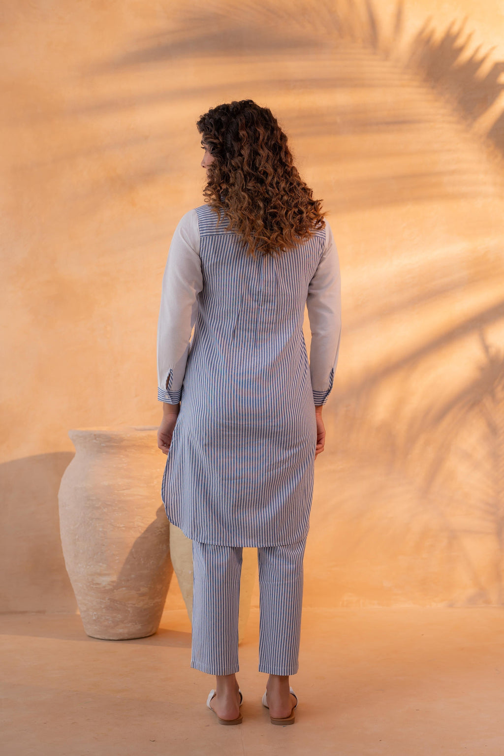 Juniper NavyBlue & White Divide Embroidered Panel Kurta Set - Distacart