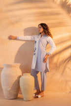 Juniper NavyBlue & White Divide Embroidered Panel Kurta Set - Distacart