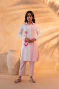 Juniper Pink & White Divide Embroidered Panel Kurta Set - Distacart