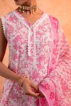 Juniper Pink Whisper Floral Kurta Pant And Dupatta Set - Distacart