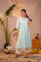 Juniper Ocean Aqua Embroidered Kurta - Distacart