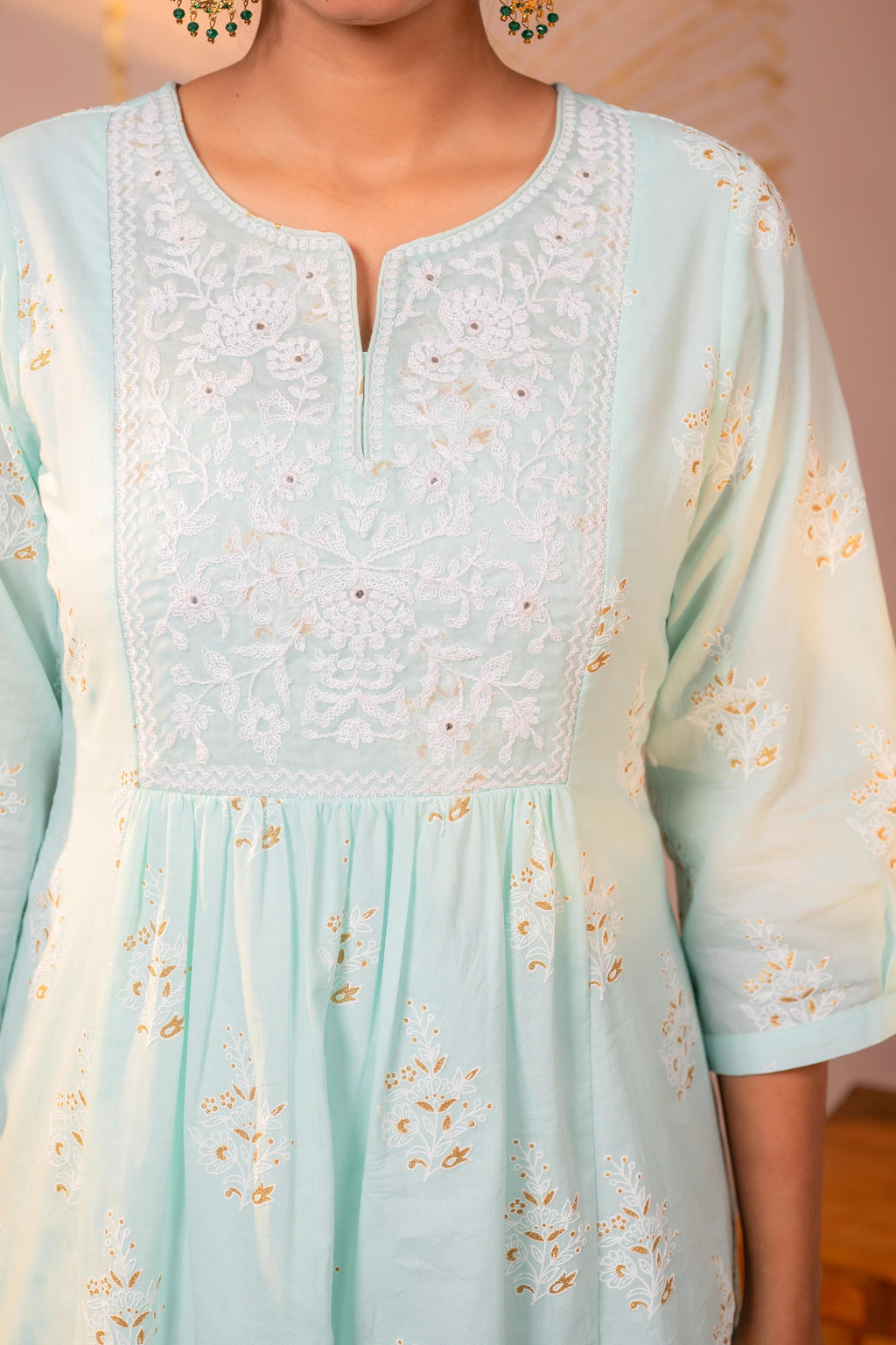 Juniper Ocean Aqua Embroidered Kurta - Distacart