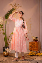 Juniper Gulnaar Peach Embroidered Kurta - Distacart