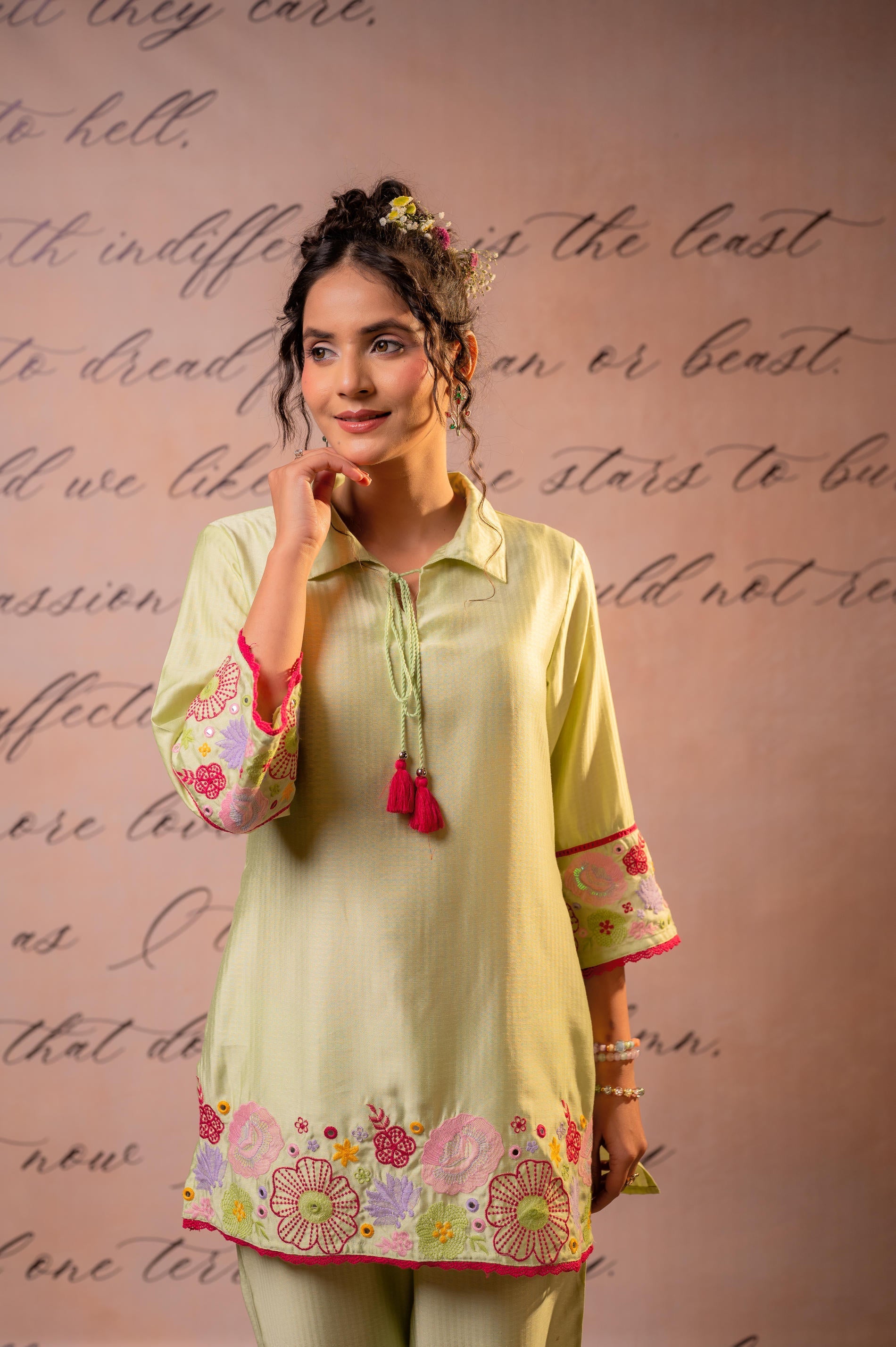 Juniper SageGreen Bloom Tassel Kurta Co-Ord - Distacart
