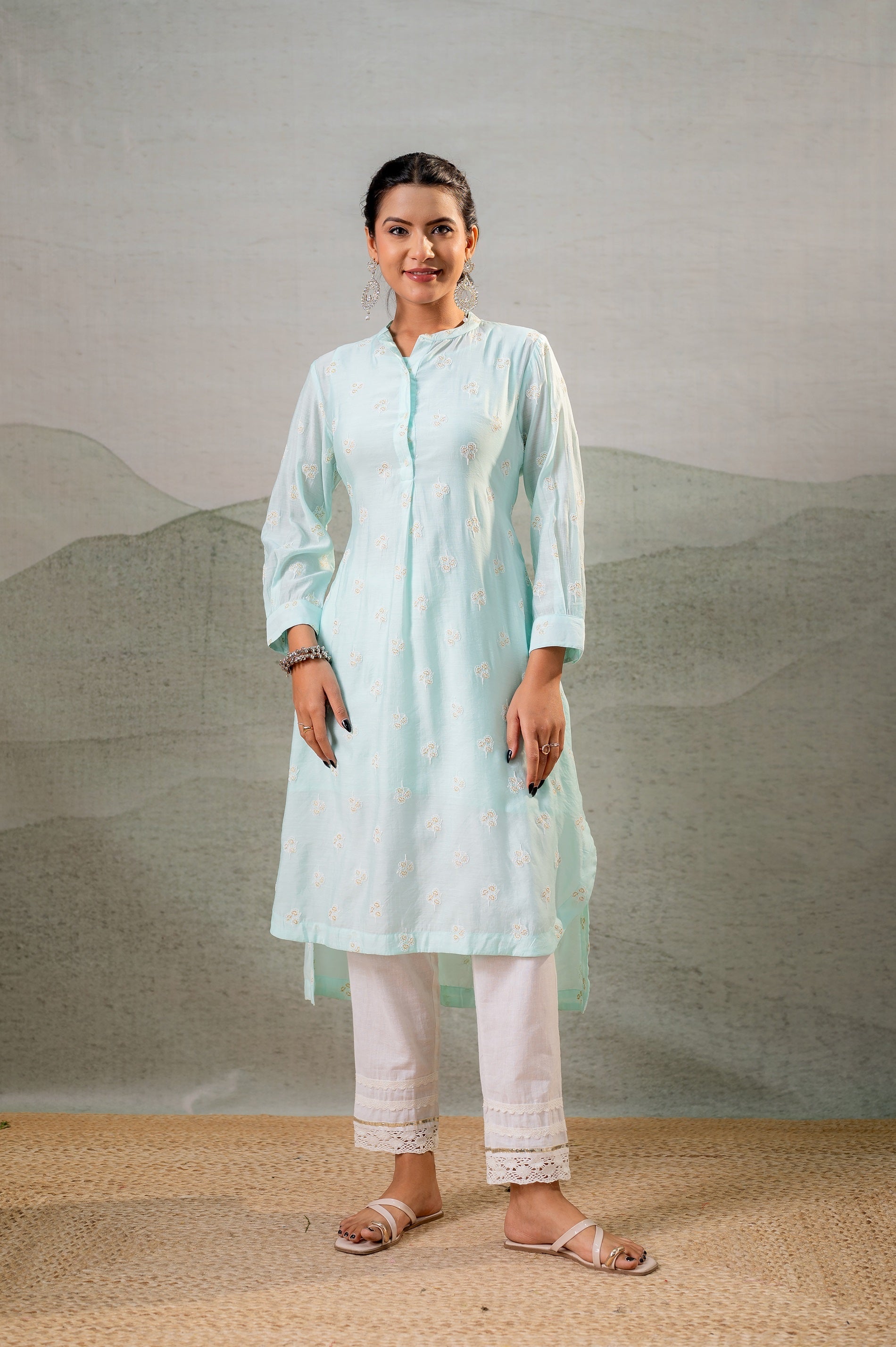 Juniper Aqua Embroidered Kurta - Distacart
